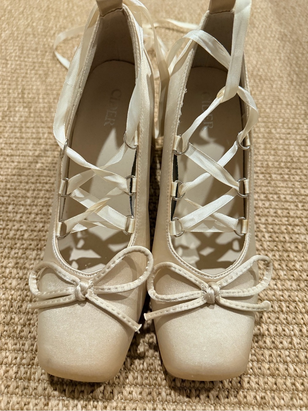 Ivory satin Lace-Up Ballet heels